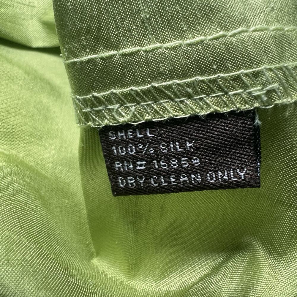 J. McLaughlin 100% Silk Shirt Size 4 Green Ruffle Neck Front Button Long Sleeve - Picture 11 of 12